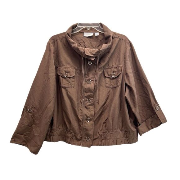 Chicos Lightweight Jacket Size 4 (Woman Size 20-22) Brown Roll Tab Sleeves - Picture 1 of 10